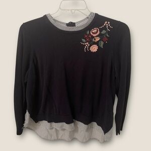 Crown & Ivy NAVY Embroidered Sweater Sz 2X EUC AE